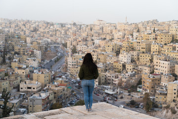 A woman seeing view of Amman capital city of Jordan, Arab