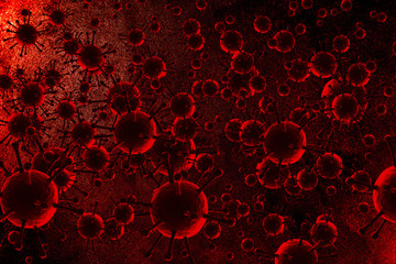 Virus effect on dark red background. 3d rendering. 