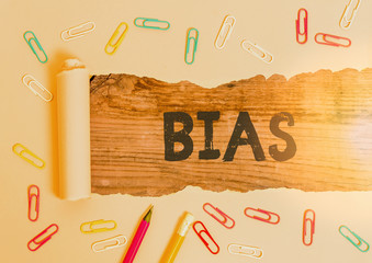 Text sign showing Bias. Business photo showcasing inclination or prejudice for or against one...