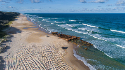 Fraser Island, Queensland / Australia: March 2020: The wreck of the SS Maheno on Fraser Island