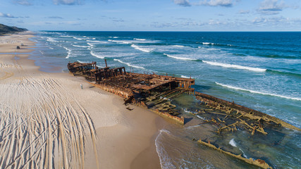 Fraser Island, Queensland / Australia: March 2020: The wreck of the SS Maheno on Fraser Island