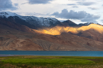 Tsomoriri lake in summer season at sunset, Leh Ladakh, north India
