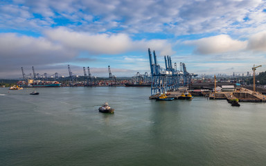 View of the industrial Colon Container Terminal (CCT), Panama. This is used for import, export, logistic and transportation, Container ship loading and unloading freight shipment.