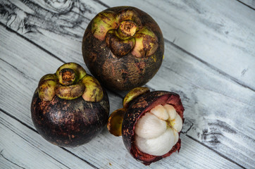 Purple mangosteen or Garcinia mangostana, ripe mangosteen fruit taken in the studio
