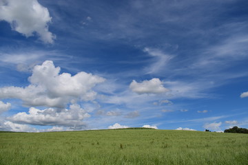 Fototapeta na wymiar Landschaft , Felder und Wiesen, Himmel und Wolken