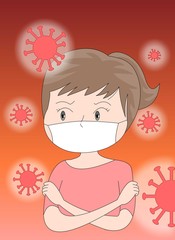 Around the virus spread Illustration wearing a mask and trembling in fear.