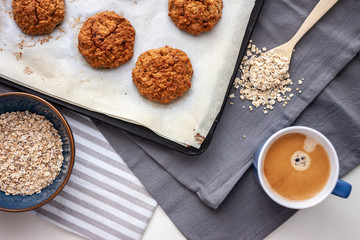 oat cookies and cup of coffee on the table
