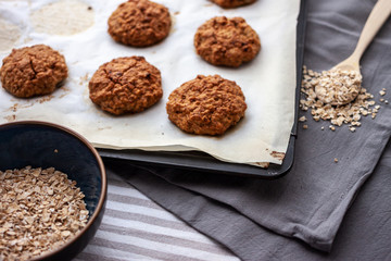 oat cookies and in oven-tray and ingredients