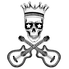 Vector skull in crown with guitars. Logo for shirt, musical poster