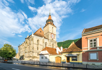 Landscape with Medieval black church in Brasov, Transylvania, Romania