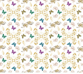 Butterflies seamless pattern, perfect for textiles, wallpapers, gifts, backgrounds and so on.
