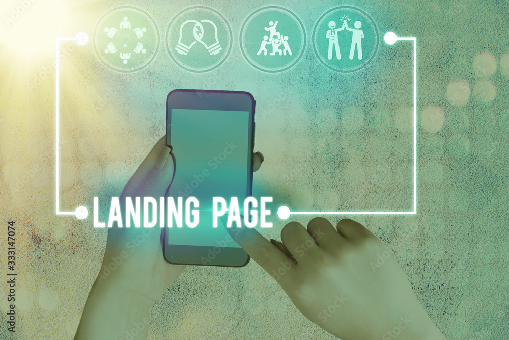 Poster conceptual hand writing showing landing page. concept meaning web page that a user arrives at after 
