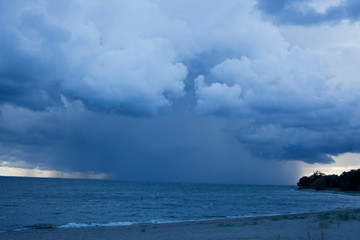 blue sky cloudy landscape, thunder on sea background