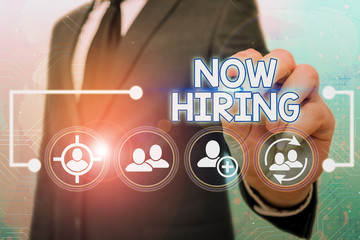 Handwriting text Now Hiring. Conceptual photo finding evaluating working relationship with future...
