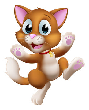A cat cartoon pet kitten cute animal character jumping for joy, running or dancing.