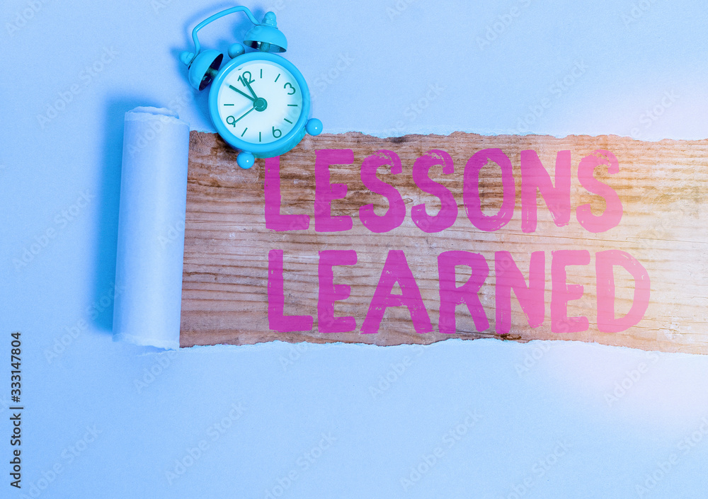 Poster conceptual hand writing showing lessons learned. concept meaning experiences distilled project that 