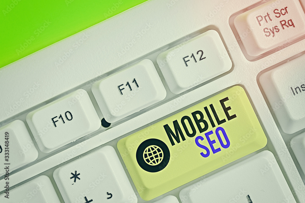 Poster text sign showing mobile seo. business photo text process of optimizing a website to rank for mobile