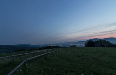 Unique view of seven mountains in the Rhineland at sunrise