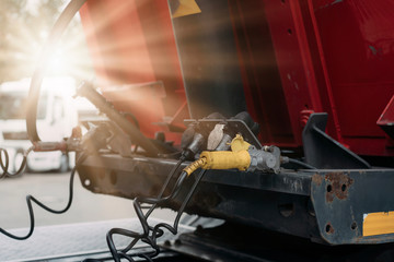 truck for transportation. transport company. truck at sunset. truck connection system