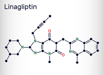 Linagliptin, C25H28N8O2 molecule. It is DPP-4 inhibitor, used for the treatment of type II diabetes. Structural chemical formula