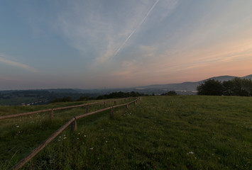 Unique view of seven mountains in the Rhineland at sunrise