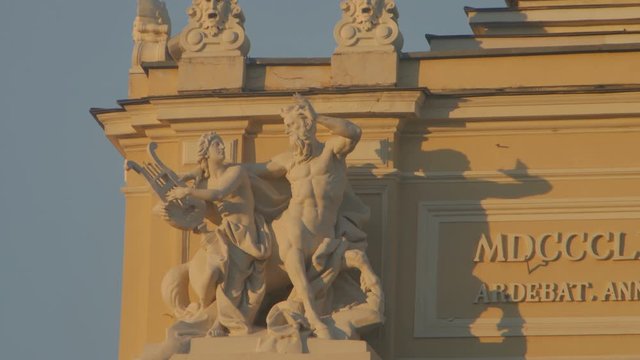 Statues Of Orpheus and Centaur. Time lapse. Odessa Opera and Ballet Theater