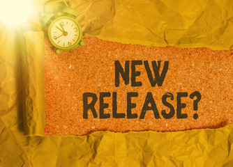 Writing note showing New Release Question. Business concept for asking about recent product or...