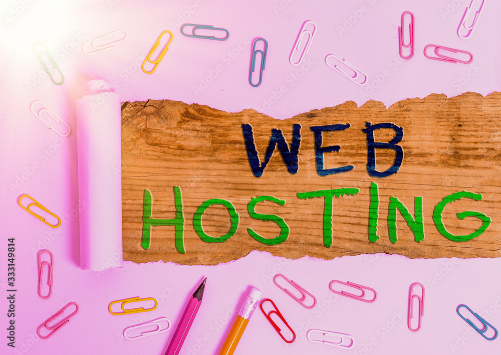 Poster word writing text web hosting. business photo showcasing business of providing storage space and acc