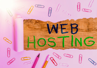 Word writing text Web Hosting. Business photo showcasing business of providing storage space and...