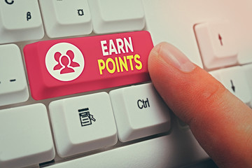 Text sign showing Earn Points. Business photo text collecting scores in order qualify to win big...