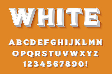 Modern 3D white Alphabet Letters, Numbers and Symbols. Clean  Typography . Vector