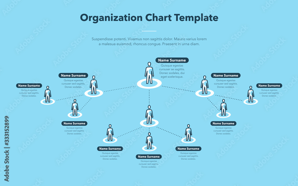 Leinwandbilder Modern simple company organization hierarchy schema template with place for your content - blue version. Easy to use for your website or presentation.