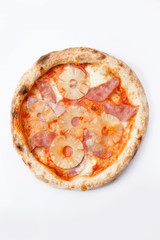 Hawaiian pizza isolated on white background.