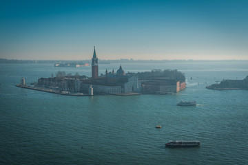 Fototapeta premium VENICE, VENETO / ITALY - DECEMBER 26 2019: Venice view from the San Marco tower