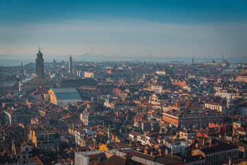 VENICE, VENETO / ITALY - DECEMBER 26 2019: Venice view from the San Marco tower