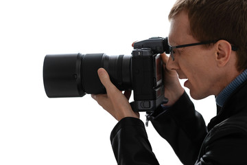 Close up portrait of photographer with camera
