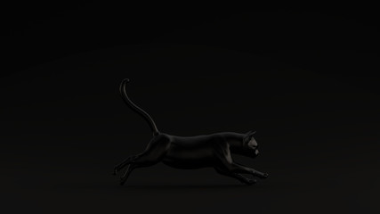 Black Cat Running Pose Black Background 3d illustration 3d render