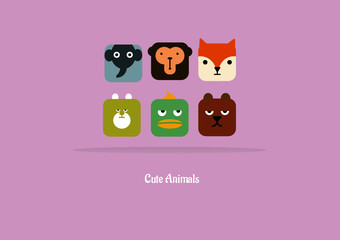 Cute Animal Set Square Face