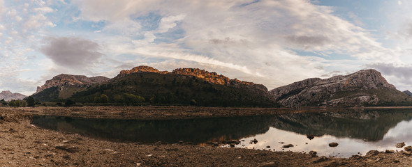 mallorca landscape panorama with mountains and clouds