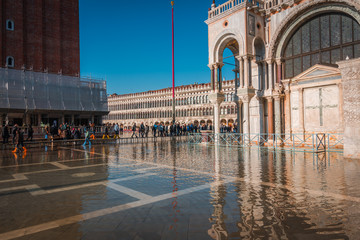 VENICE, VENETO / ITALY - DECEMBER 26 2019: Venice. San Marco square before COVID-19 pandemic