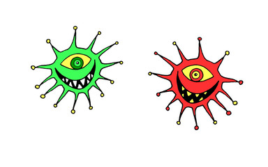Cartoon virus character illustration. Character icon monster microbe pathogen. Background and texture