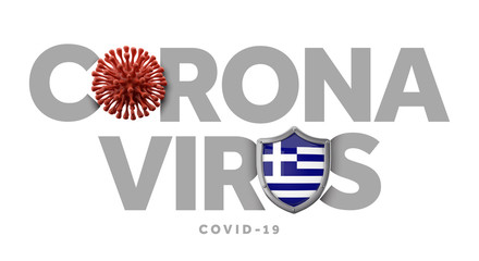 Greece coronavirus concept with microbe and shield. 3D Render