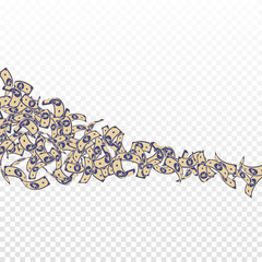 Chinese yuan notes falling. Small CNY bills on tra