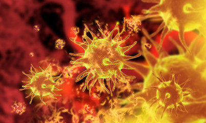 Coronavirus COVID-19.Dangerous coronavirus flu strain microscopic view, pandemic crisis. 