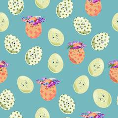 Set of Easter eggs with emotions for background or texture