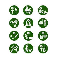 do and don't things in natural park white icon in green background circle