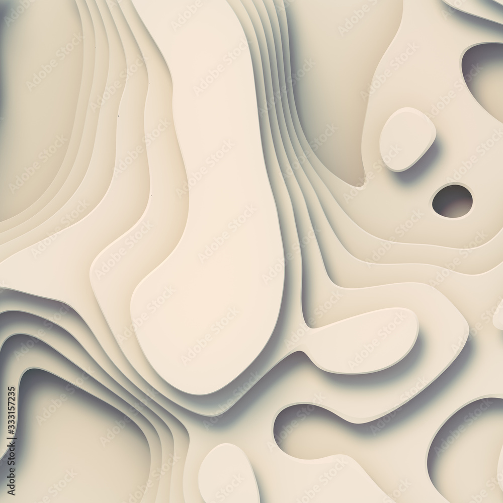 Poster wave bends white flowing surface. 3d rendering geometric pattern design