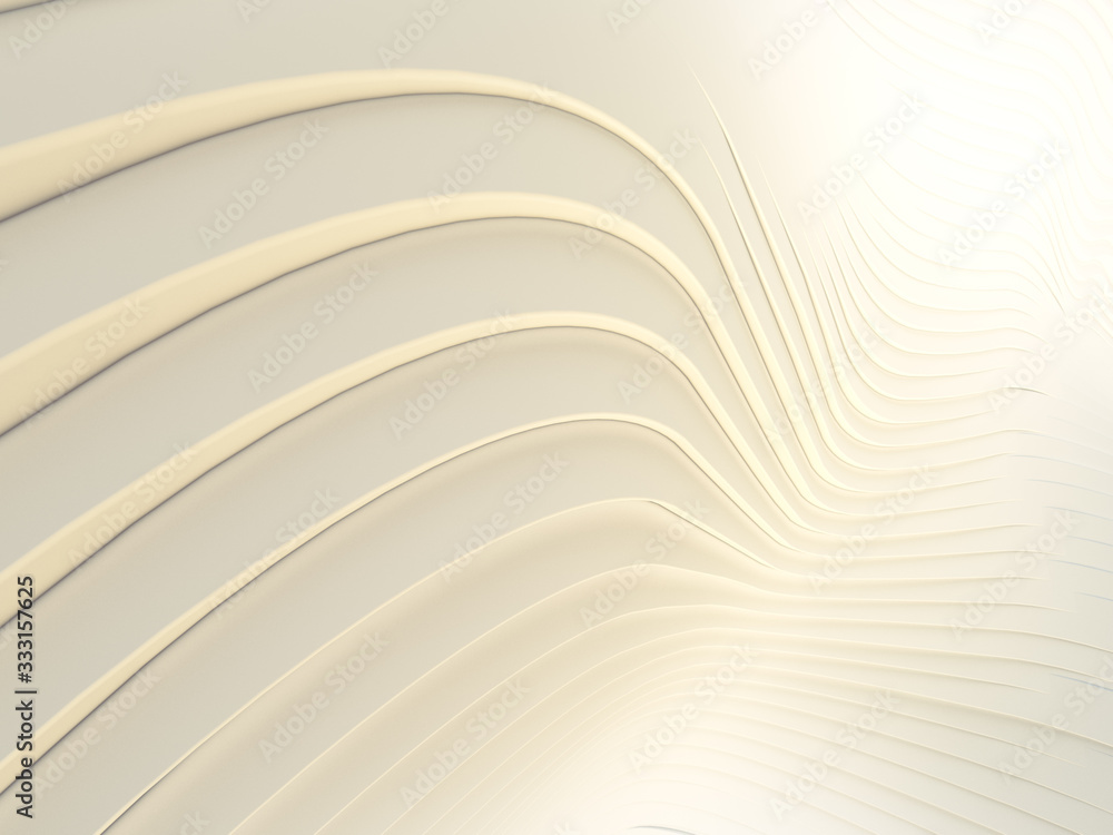Poster Abstract white waves and lines pattern. Futuristic background. 3d rendering