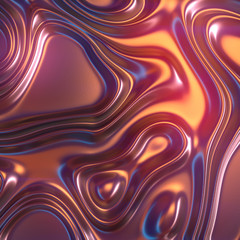 Trendy colored metallic surface holographic waves background. 3d rendering