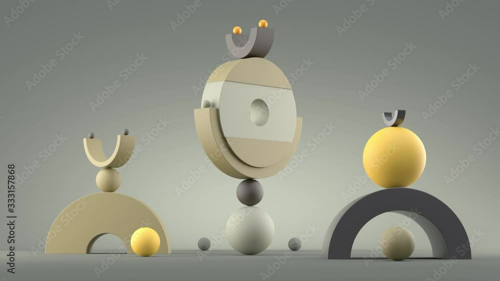 Poster 3d render background with random simple geometry shapes. soft light, roughness surfaces. pastel calm